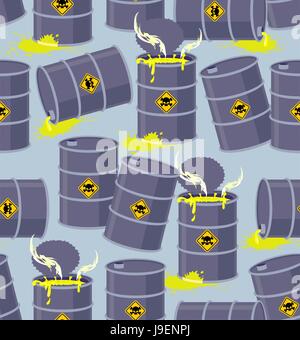 Dump toxic waste barrels. Seamless pattern dump hazardous chemical wastes. Vector illustration bio hazard Stock Vector