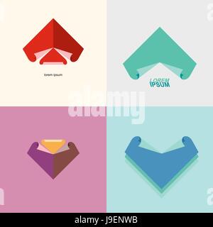 Set Abstract logo sheet of paper. Technical drawing and blueprints. vector logo design. Stock Vector