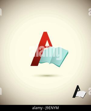 logo letter A, with an open book. Concept design for the library. Vector illustrator Stock Vector