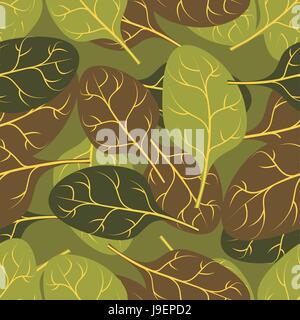 Military texture of  leaves Spinach. Camouflage army seamless pattern of foliage plants. Stock Vector