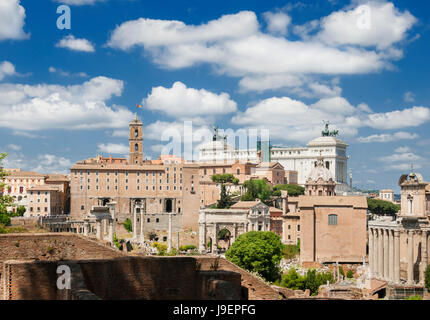 Roman Forum and Capitol Hill seen from Palatine Hill in the historic center of Rome Stock Photo