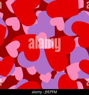 Army red heart pattern. Military camouflage Vector texture for Valentines Day. Hunter, Soldier Protective seamless pattern. Stock Vector