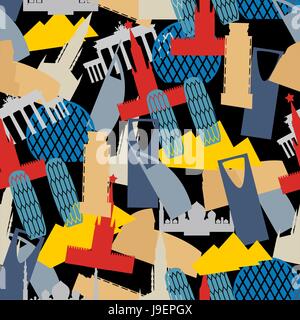 Military texture from attractions. Camouflage army seamless pattern of Landmark buildings. Stock Vector