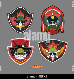 Set military and armed labels logo.  Skull, Eagle and weapons.Vector illustration Stock Vector
