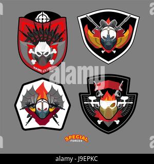 Army emblem set. Special forces patch with skull and guns. Vector illustration Stock Vector