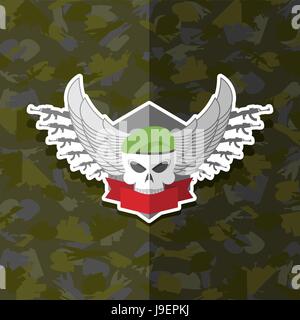 Military emblem. skull with wings to take. Label on the form Stock Vector