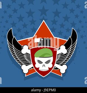 Army logo. skull is in charge on  shield. Against the backdrop of an eagle and  stars. Vector ollustration Stock Vector