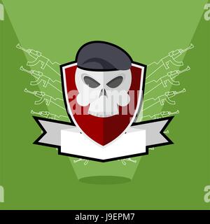 Army emblem. Skull on shield Stock Vector