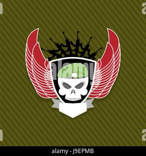 Military emblem. skull with wings to take. Label on the form Stock Vector