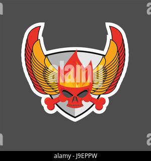 skull with flames on the shield and wings. Heraldry Stock Vector