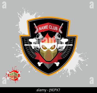 Paintball logo. skul protection mask. Heraldic Shield with wings and arms. Emblem mortal paintball Stock Vector