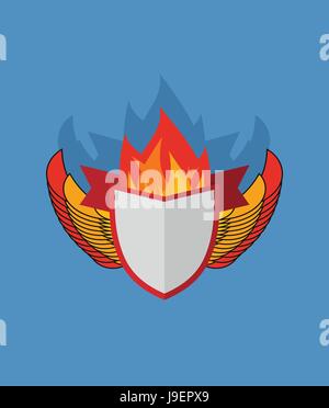 Shield with wings. flame and Ribbon. Heraldry Stock Vector