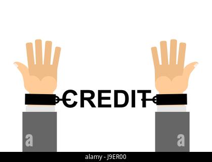Hands shackled with chains credit. Financial slavery. Our cash loan. Bank shackles. Stock Vector