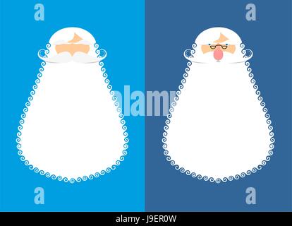 Santa Claus beard and mustache. Wig for Christmas. Face new year character. White old Grandfather Stock Vector