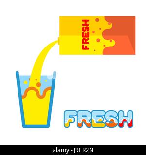Fresh juice. Pour in a glass of fresh juice from  packaging. Vector illustration. Splash in a glass. Stock Vector