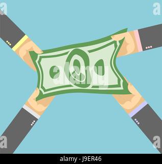 divide the money. businessman Hand pulled dollars. Stock Vector