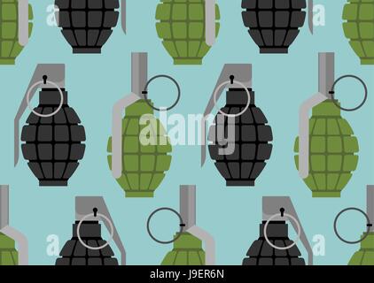 Hand grenade seamless pattern. Military munition texture. Accessory war. Stock Vector