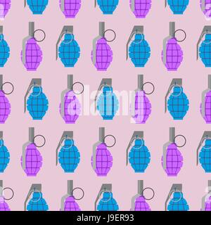 Colorful  grenade seamless pattern. Military background of ammunition. Ornament of soldiers accessory. Stock Vector