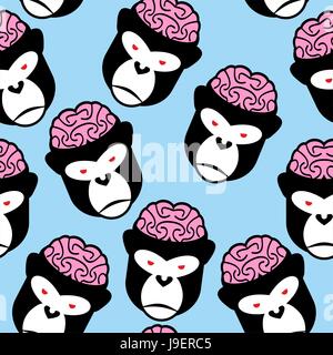 Gorilla seamless pattern. Monkey brains. Vector ornament from animals head. Stock Vector