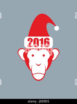 Monkey Hat Santa Claus. Symbol of 2016 new year on Chinese calendar. Vector illustration of an animal. Stock Vector