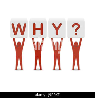 Men holding the question why. Concept 3D illustration. Stock Photo