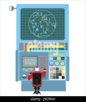 Production systems in new year. Control Panel with buttons and sensors. Buttons and screens. Wires and valves. Christmas delivery in world. Robotic Sy Stock Vector