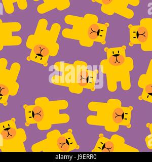 Yellow bear Mamey seamless pattern. Yellow bear in purple jelly. Cute beast texture for baby tissue. Stock Vector