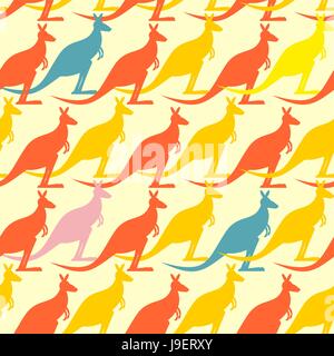 Kangaroo seamless pattern. Colored animals background.  Australian Marsupial mammal animal.  Many animals  long tail and bag. Cute ornament for baby f Stock Vector