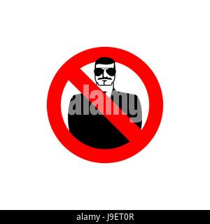 Stop spy. Forbidden secret agent. Frozen man in sunglasses. Red forbidden sign. Ban Scout Stock Vector