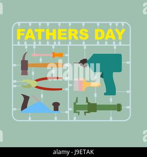 Father's day. A set of tools for men: drill and hammer, screwdriver and brush. Greeting card. Vector illustration Stock Vector