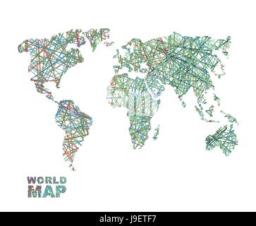 World map colored lines. Global Internet network connects  matter of planet Earth. Business concept global connectivity and communication. Geography d Stock Vector