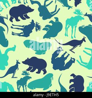 Animals seamless pattern. Zoo background. Wild animals texture. Coloured beasts ornament for baby tissue. Stock Vector