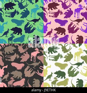 Set animal pattern. Color options from ornaments of wild animals. Textures for baby tissue. Stock Vector