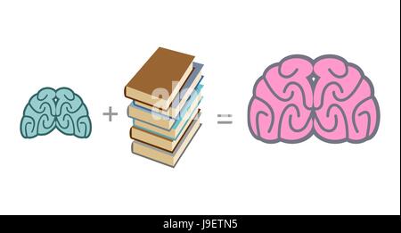 Brain and books. Use reading to mind. A stack of books. Vector illustration Stock Vector