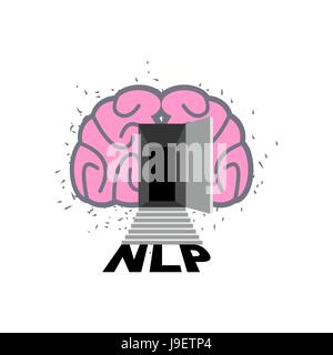 NLP logo. Brain with door open. Log into my consciousness. Vector illustration Stock Vector