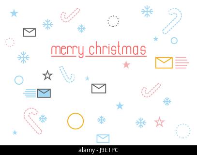 Merry Christmas. Holiday Accessories: letter to Santa Claus and snowflake. Peppermint Lollipop. Flat line style design. Stock Vector