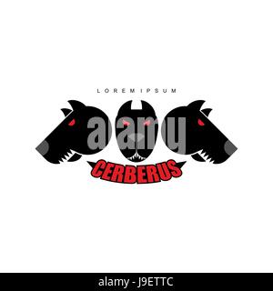 Cerberus-Warrior dog. Logo of  heads of dogs. Scary animal with evil red eyes. Stock Vector