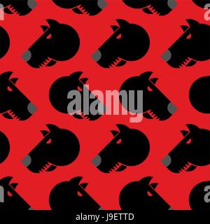 Angry dog seamless pattern. Background of aggressive animal with red eyes. Terrible texture pet. Stock Vector