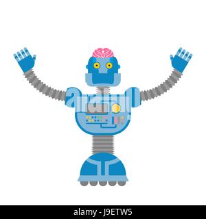 Robot. Cybernetic mechanism with  human brain. Clever cyborg. Stock Vector