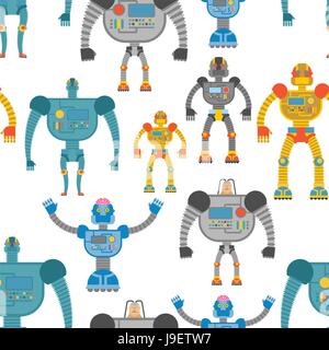 Cyborgs seamless pattern. Background of lovely colored robots. Machines with artificial intelligence texture. Stock Vector