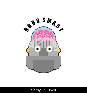 Smart robot. Emblem of Biomechanics of  human brain. Logo for intellectual anthropomorphic machines of future. Artificial intelligence. Stock Vector