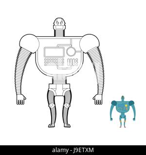 Retro Robot Warrior coloring book. Toy for boys. Space robot, and stranger. Stock Vector