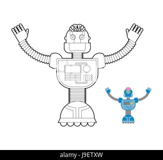 Space Robot coloring book. Cybernetic mechanism with artificial intelligence and human brains. Stock Vector