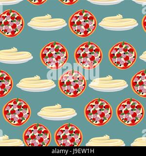 Pizza and pasta-national food of Italy Seamless pattern. Vector background food Stock Vector