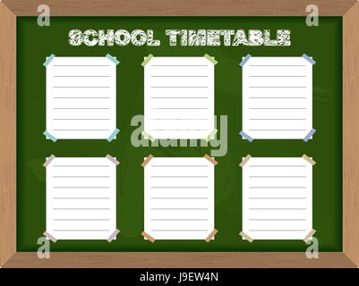 School schedule. School Timetable stickers on Blackboard. Vector illustration. Stock Vector