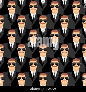 Bodyguard. Seamless pattern of men in glasses. Secret agents. Security service. Vector background of people Stock Vector