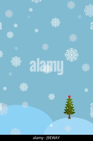 Winter landscape background. Snowdrifts and Christmas tree. Falling snowflakes. New year and Christmas vector illustration Stock Vector