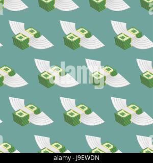 Dollars Cash with wings seamless pattern. Vector background Stock Vector