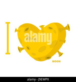I love moon. Heart symbol from yellow planet with craters. Vector illustration. Stock Vector