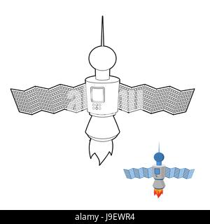 Space satellite coloring book. Space station. Vector illustration. Stock Vector